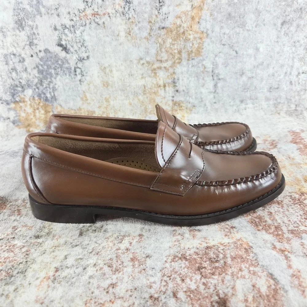 GH Bass Logan Weejuns Penny Loafers Mens 9.5 D Wide Brown Leather Slip On